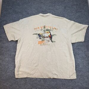 TOMMY BAHAMA 100% SILK (YOU CAN TOUCAN) LOUNGE BUTTON SHIRT BEIGE MEN SIZE 2XL